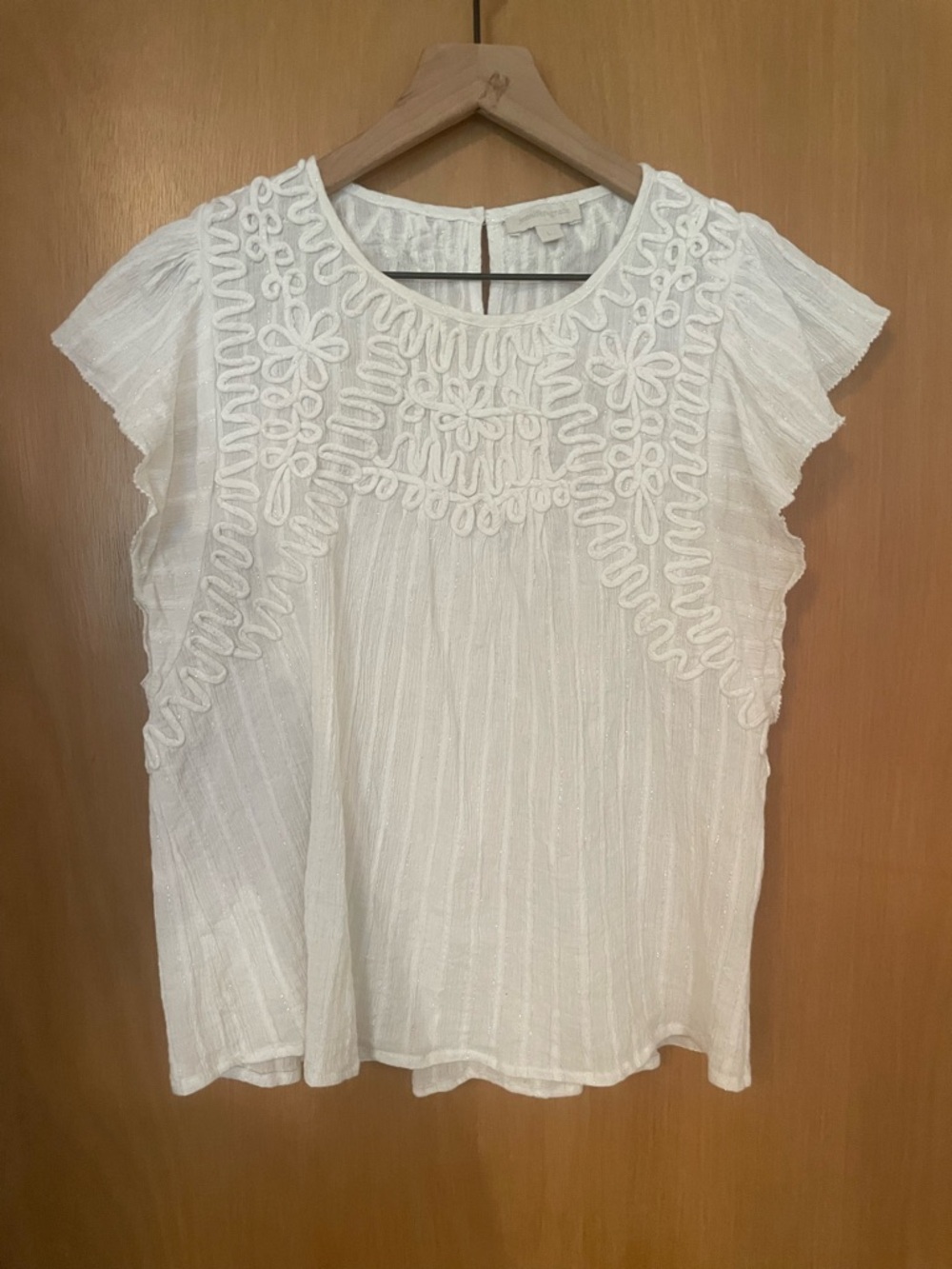 Jennifer & Grace 100% Cotton Decorative Shortsleeve Shirt Blouse Size M/L